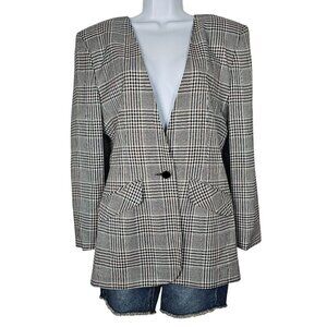 Norton Mc Naughton Vintage Plaid Blazer Jacket Single Button Faux Pockets Sz. 10